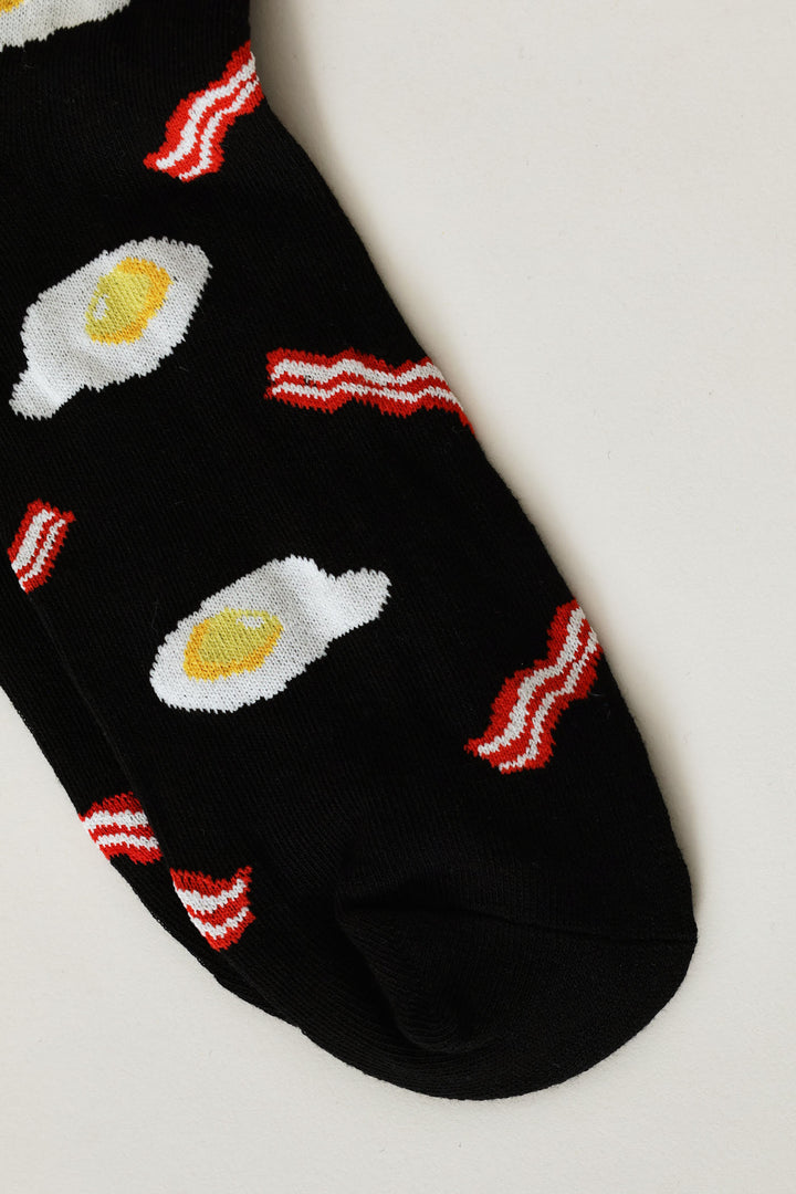 Single Bacon & Eggs Anklet Sock - Black