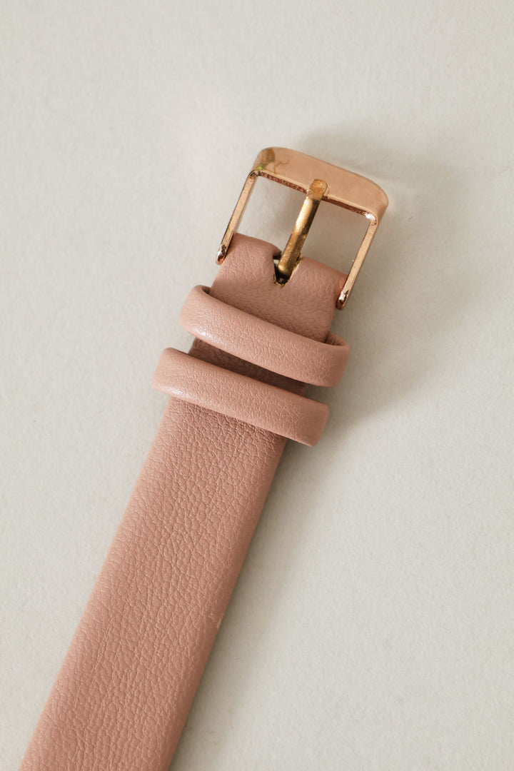 Faux Leather Strap Round Diamante Watch - Gold