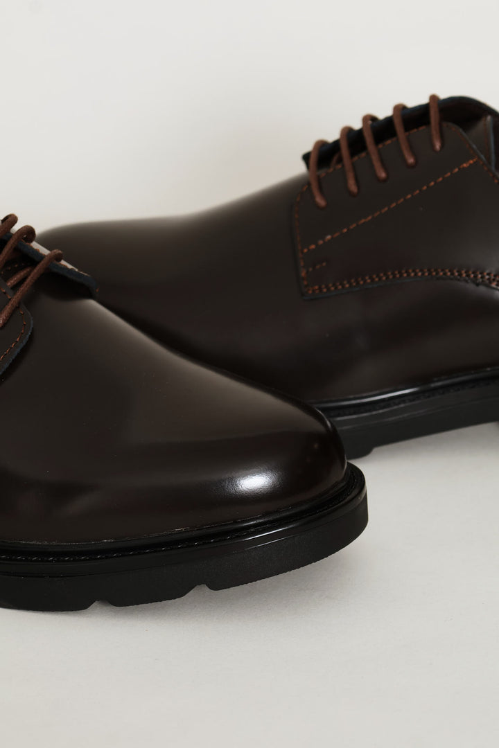Fashion Chunky Lace Up Casual Shoe - Brown
