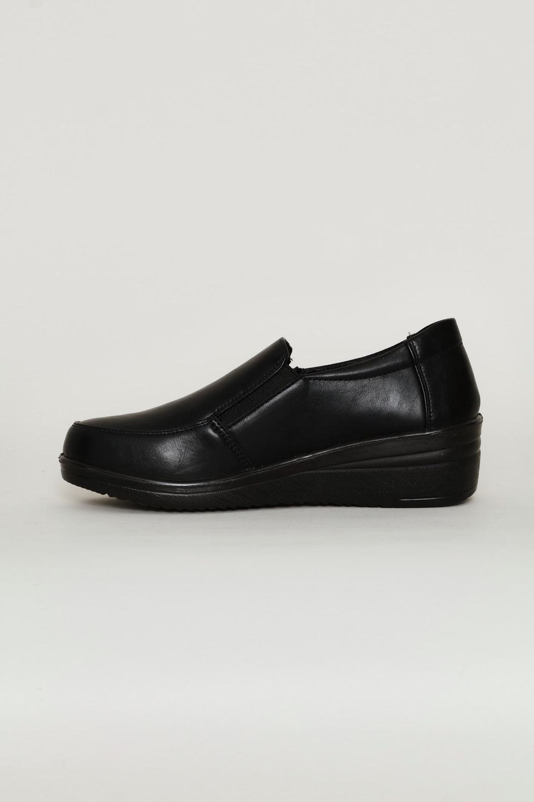Zip Detail Closed Toe Wedge Heel - Black