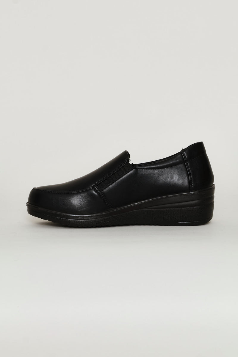 Zip Detail Closed Toe Wedge Heel - Black