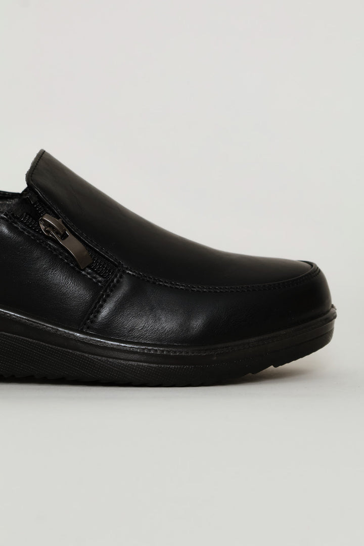 Zip Detail Closed Toe Wedge Heel - Black