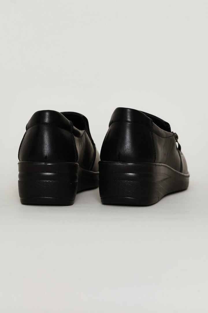 Zip Detail Closed Toe Wedge Heel - Black