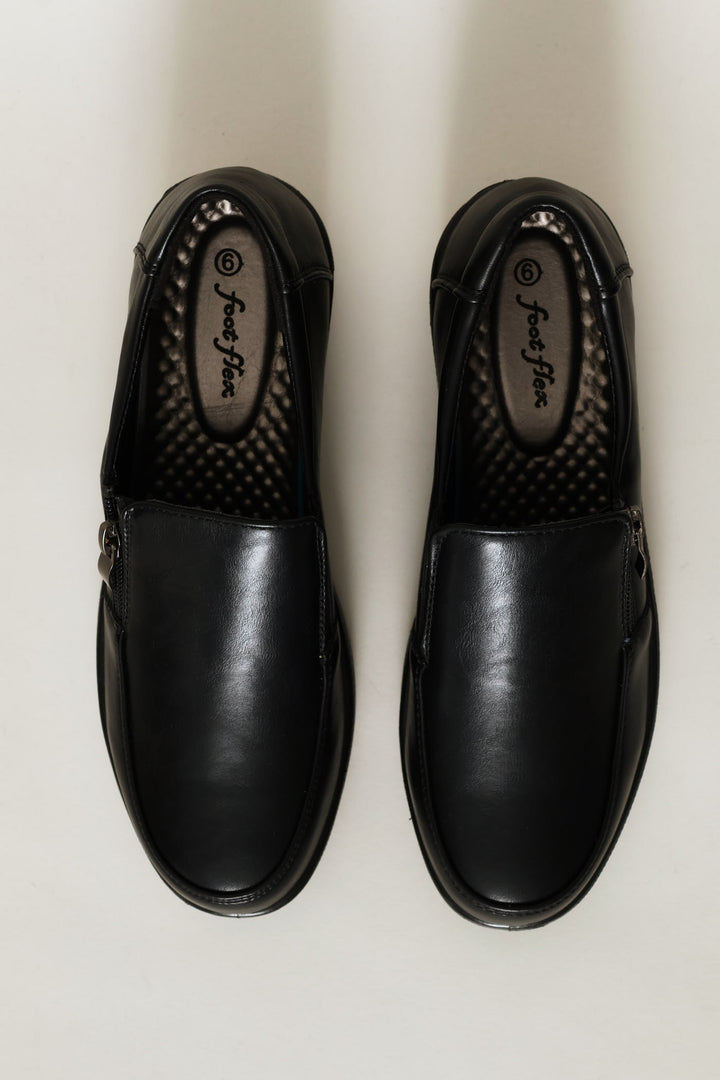 Zip Detail Closed Toe Wedge Heel - Black