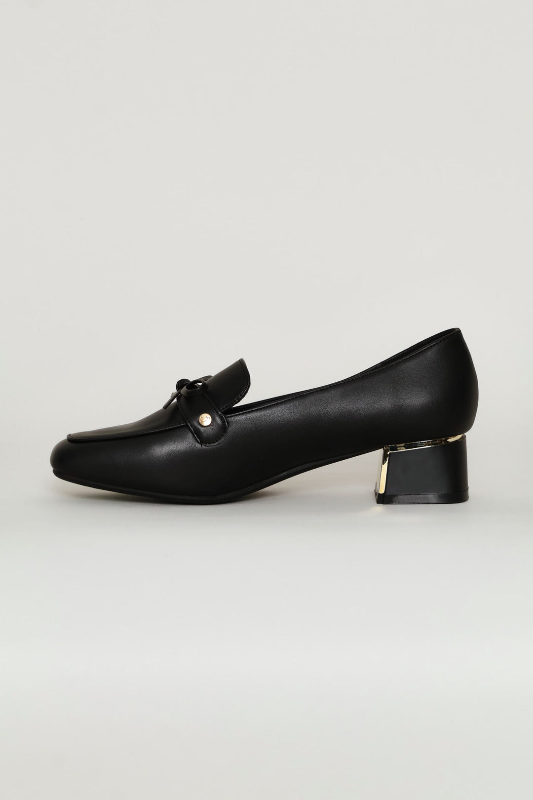 Gold Block Heel Detail Loafer - Black