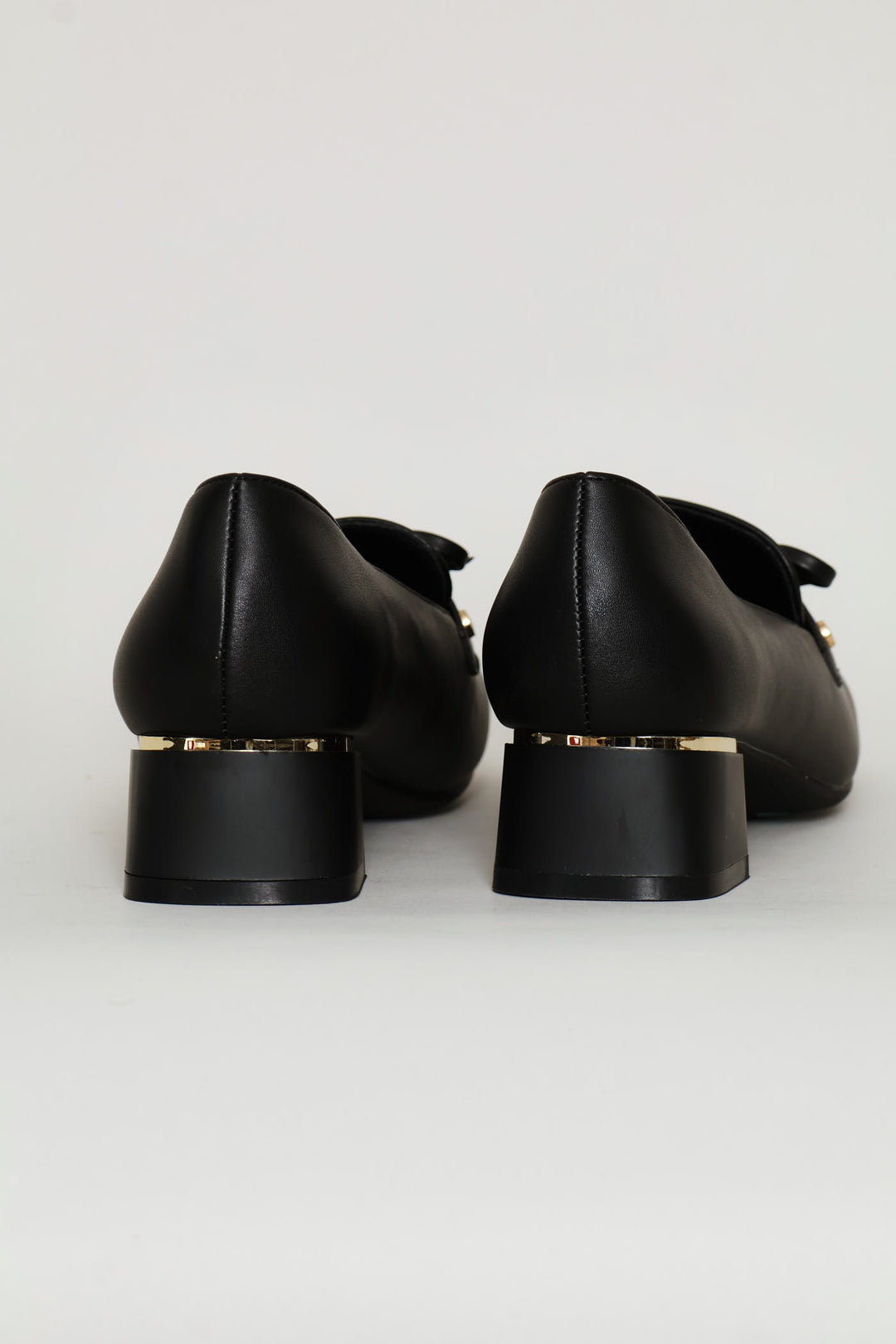 Gold Block Heel Detail Loafer - Black