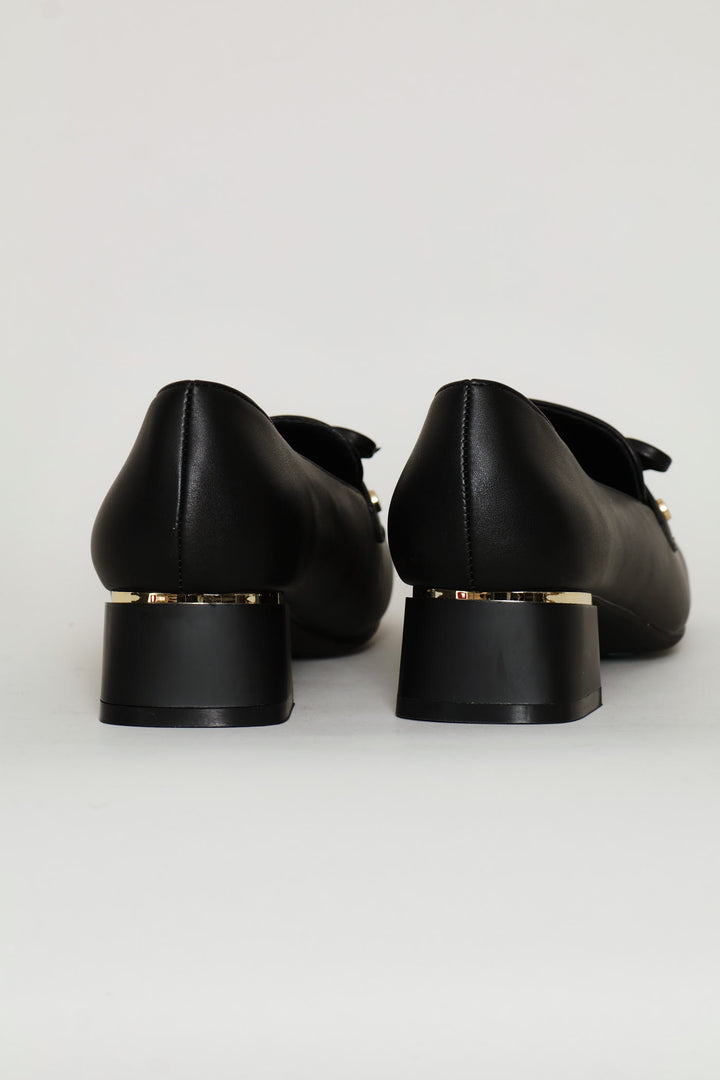 Gold Block Heel Detail Loafer - Black