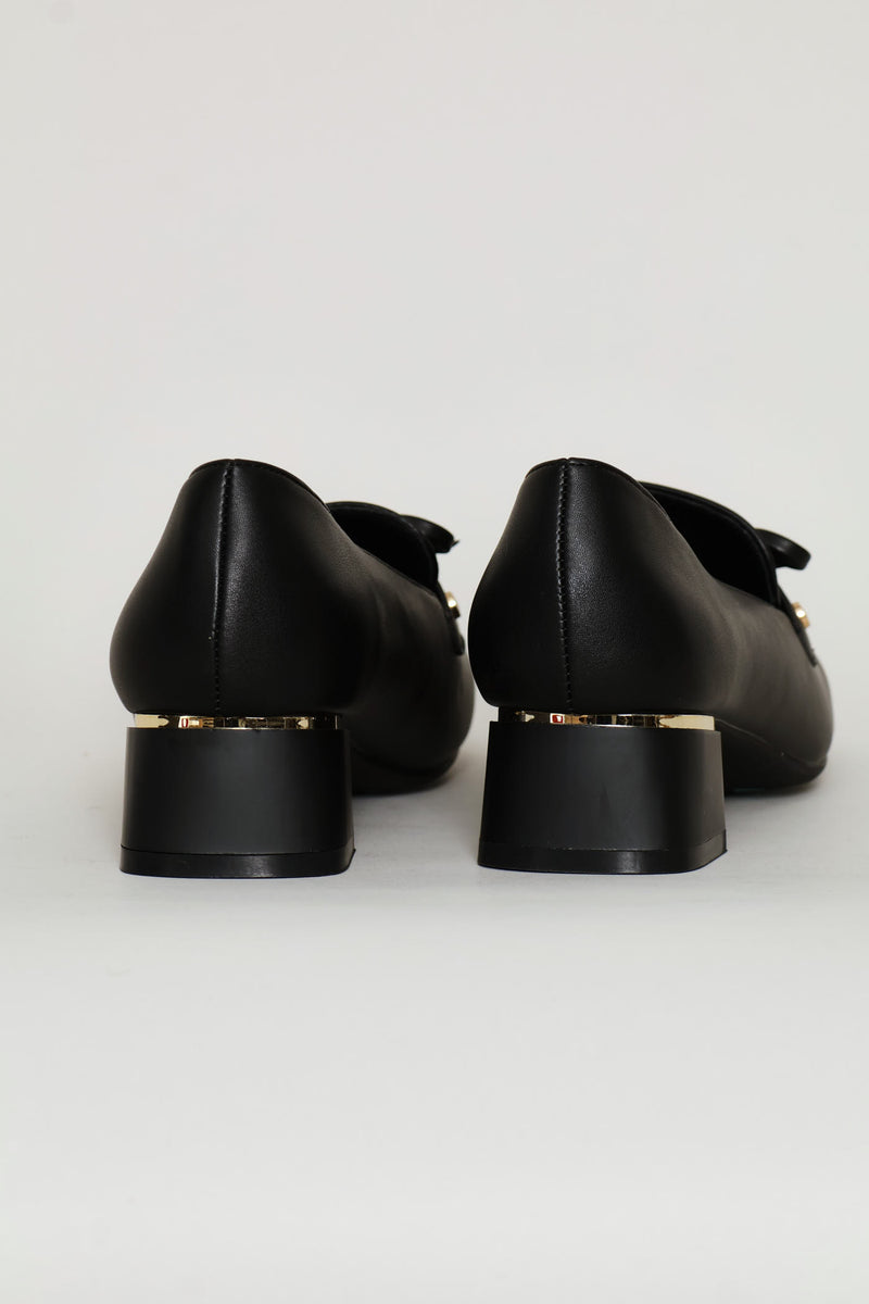 Gold Block Heel Detail Loafer - Black