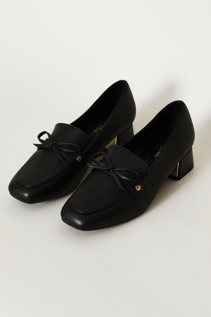 Gold Block Heel Detail Loafer - Black