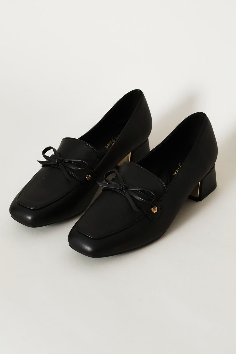 Gold Block Heel Detail Loafer - Black
