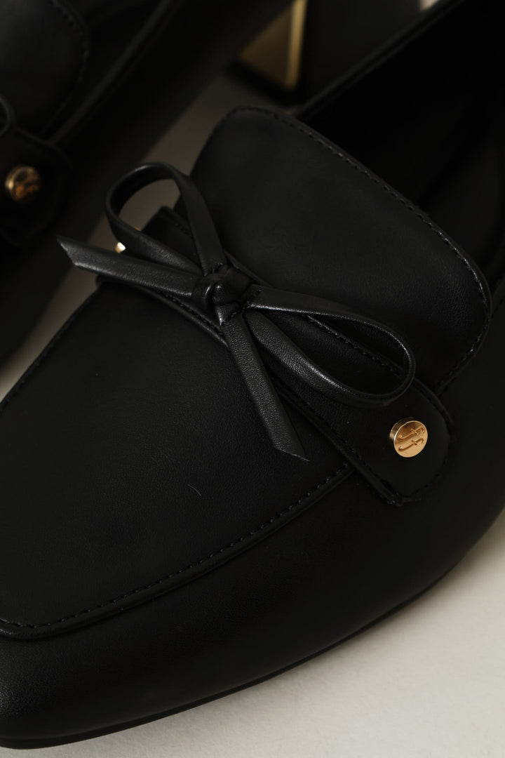 Gold Block Heel Detail Loafer - Black
