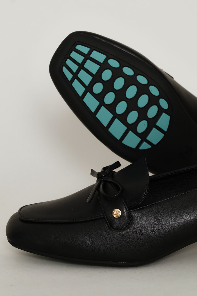 Gold Block Heel Detail Loafer - Black