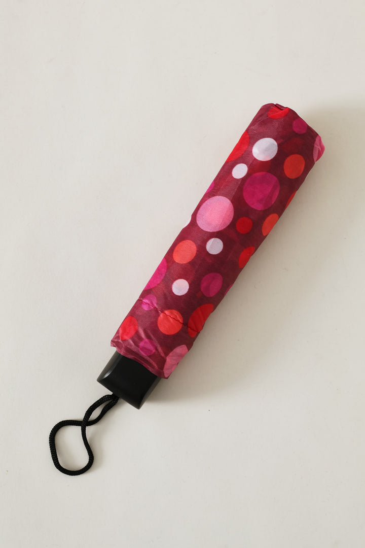 Mini 3 Fold Dot Print Plastic Handle Umbrella - Pink