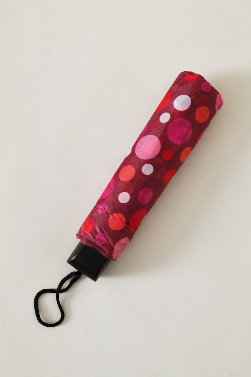 Mini 3 Fold Dot Print Plastic Handle Umbrella - Pink