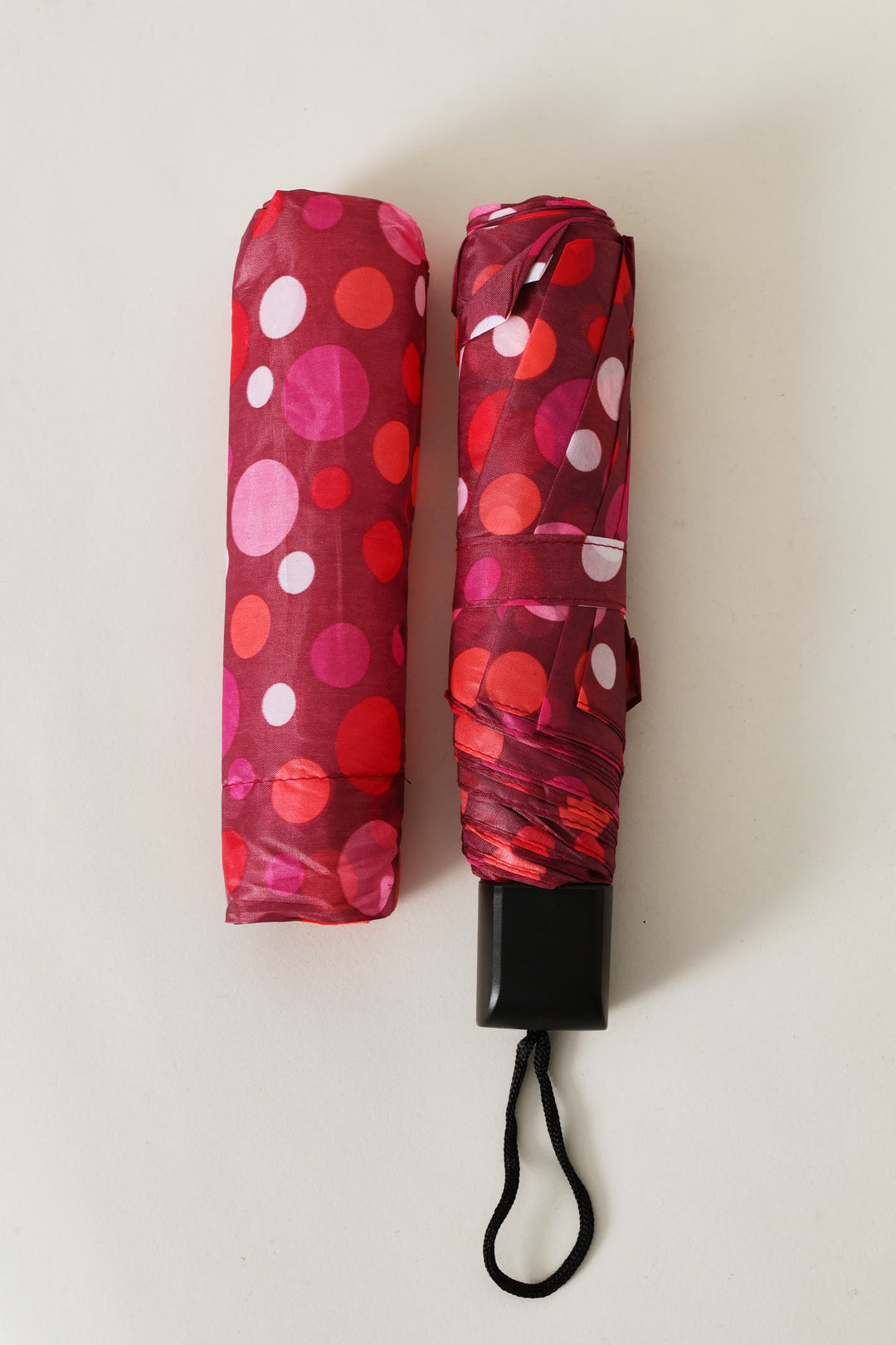 Mini 3 Fold Dot Print Plastic Handle Umbrella - Pink