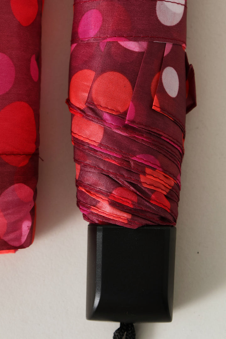 Mini 3 Fold Dot Print Plastic Handle Umbrella - Pink