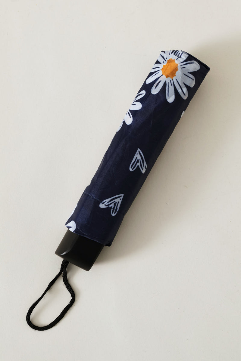 Mini 3 Fold Daisy Print Plastic Handle Umbrella - Blue