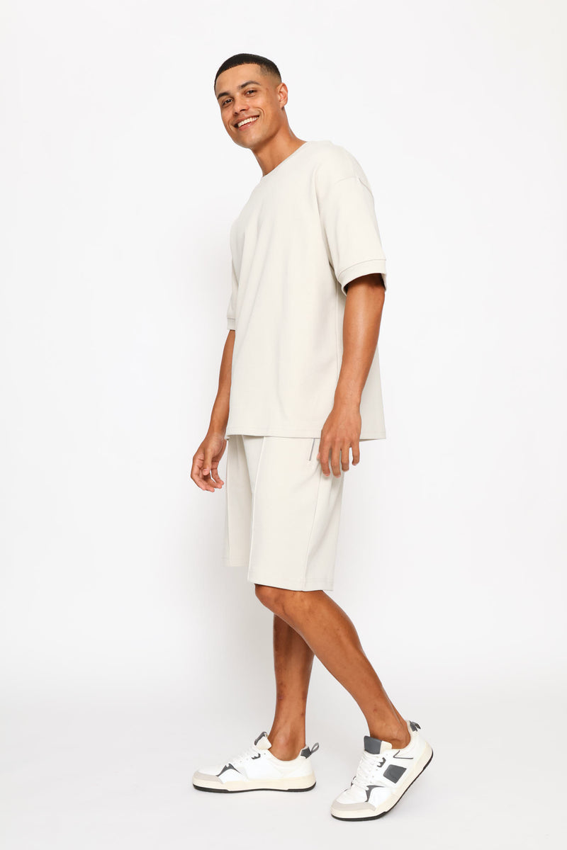 Pintuck Fleece Shorts - Stone