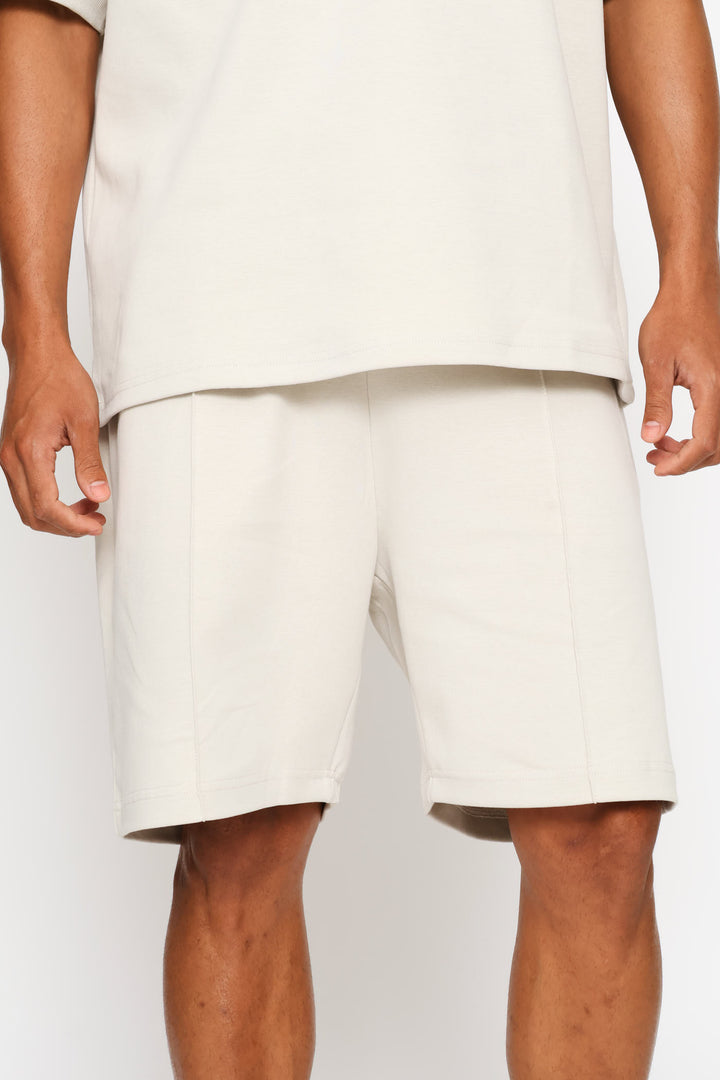 Pintuck Fleece Shorts - Stone