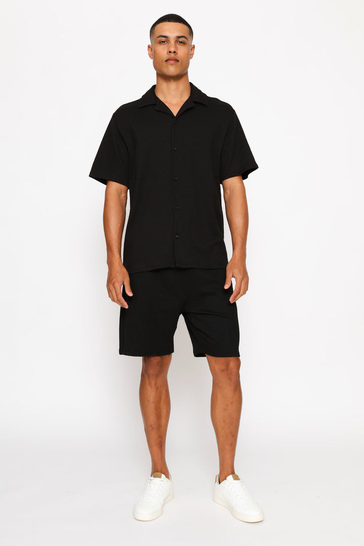 Textured Knit Shorts - Black