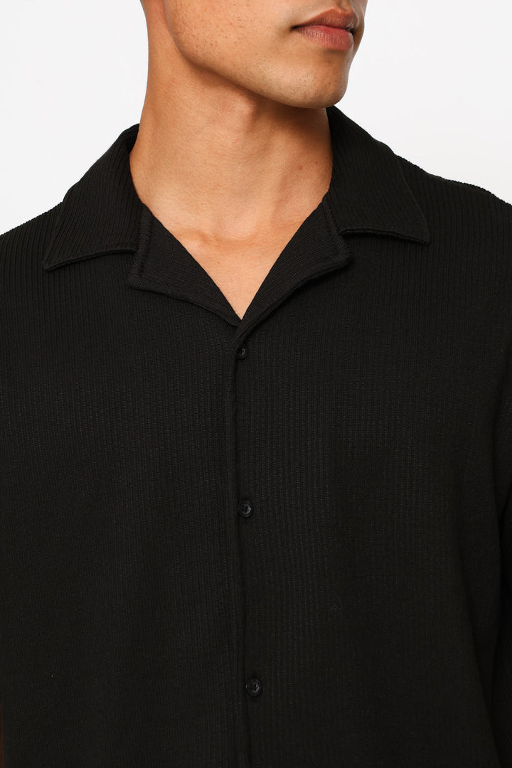 Textured Knit Shirt - Black