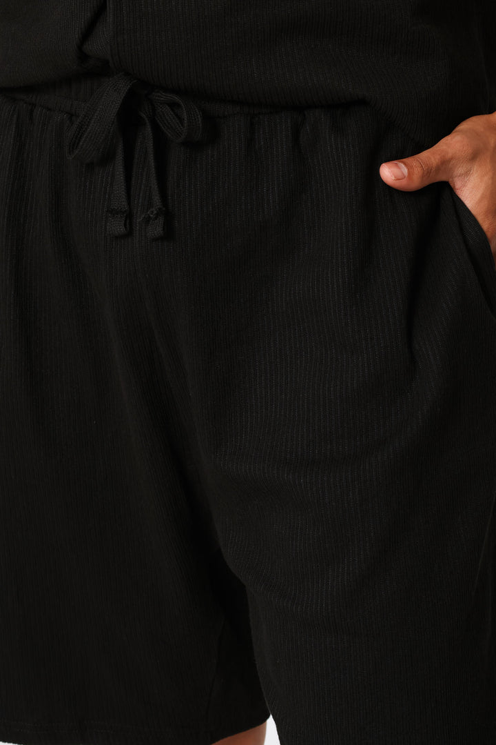Textured Knit Shorts - Black