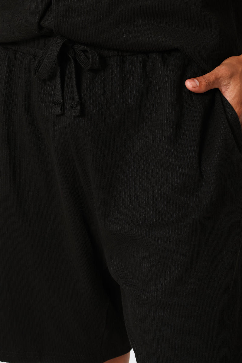 Textured Knit Shorts - Black