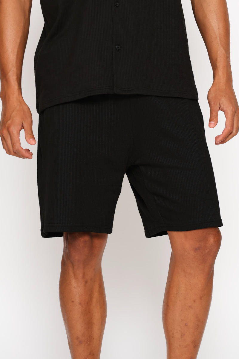 Textured Knit Shorts - Black