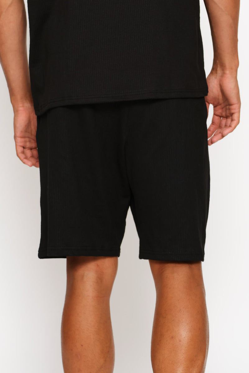 Textured Knit Shorts - Black