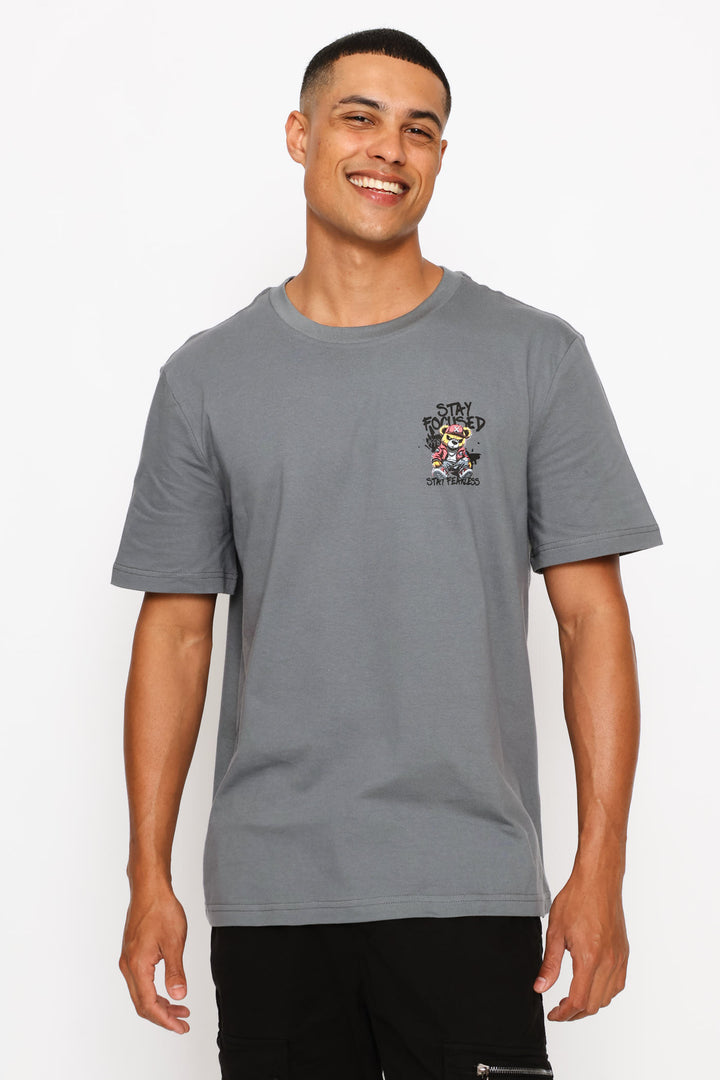 Teddy Front & Back Tee - Dark Grey