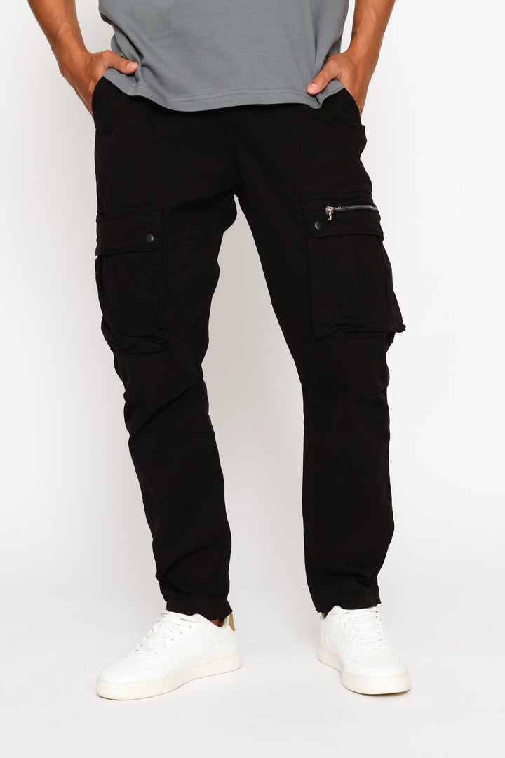 Zip Pocket Detail Cargo Pant - Black