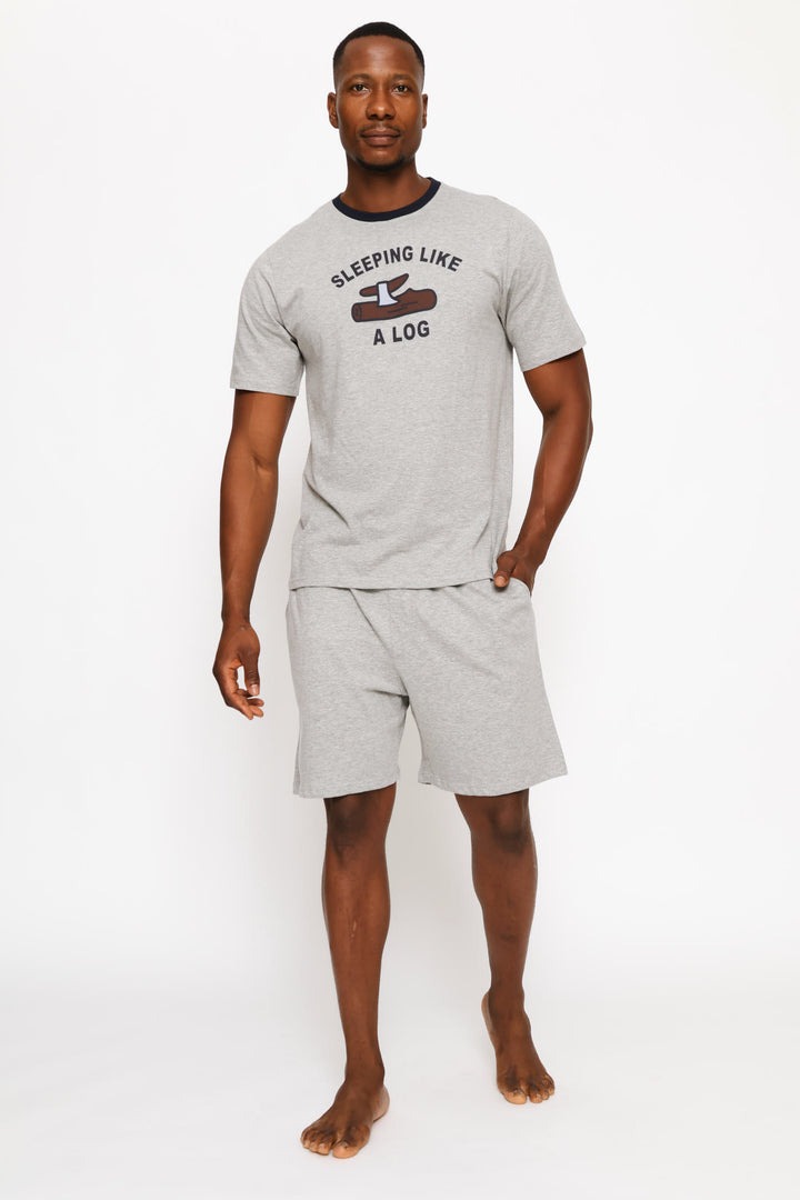 Sleeping Like A Log Slogan Tee - Grey Melange