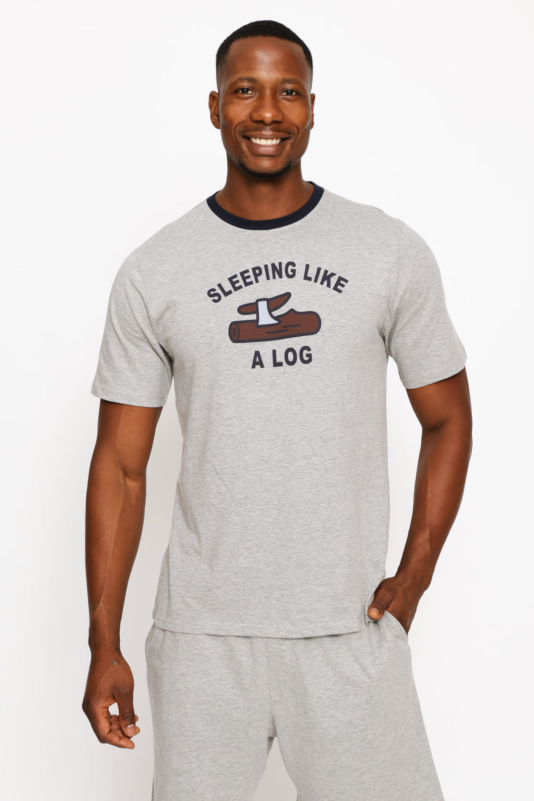 Sleeping Like A Log Slogan Tee - Grey Melange