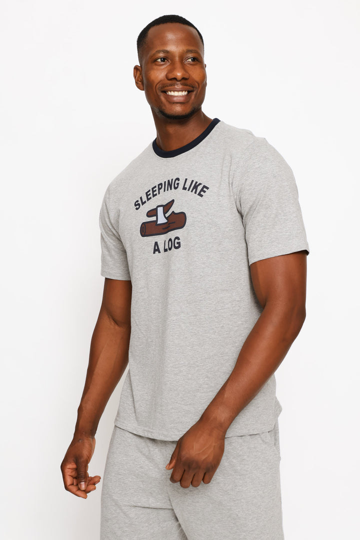 Sleeping Like A Log Slogan Tee - Grey Melange