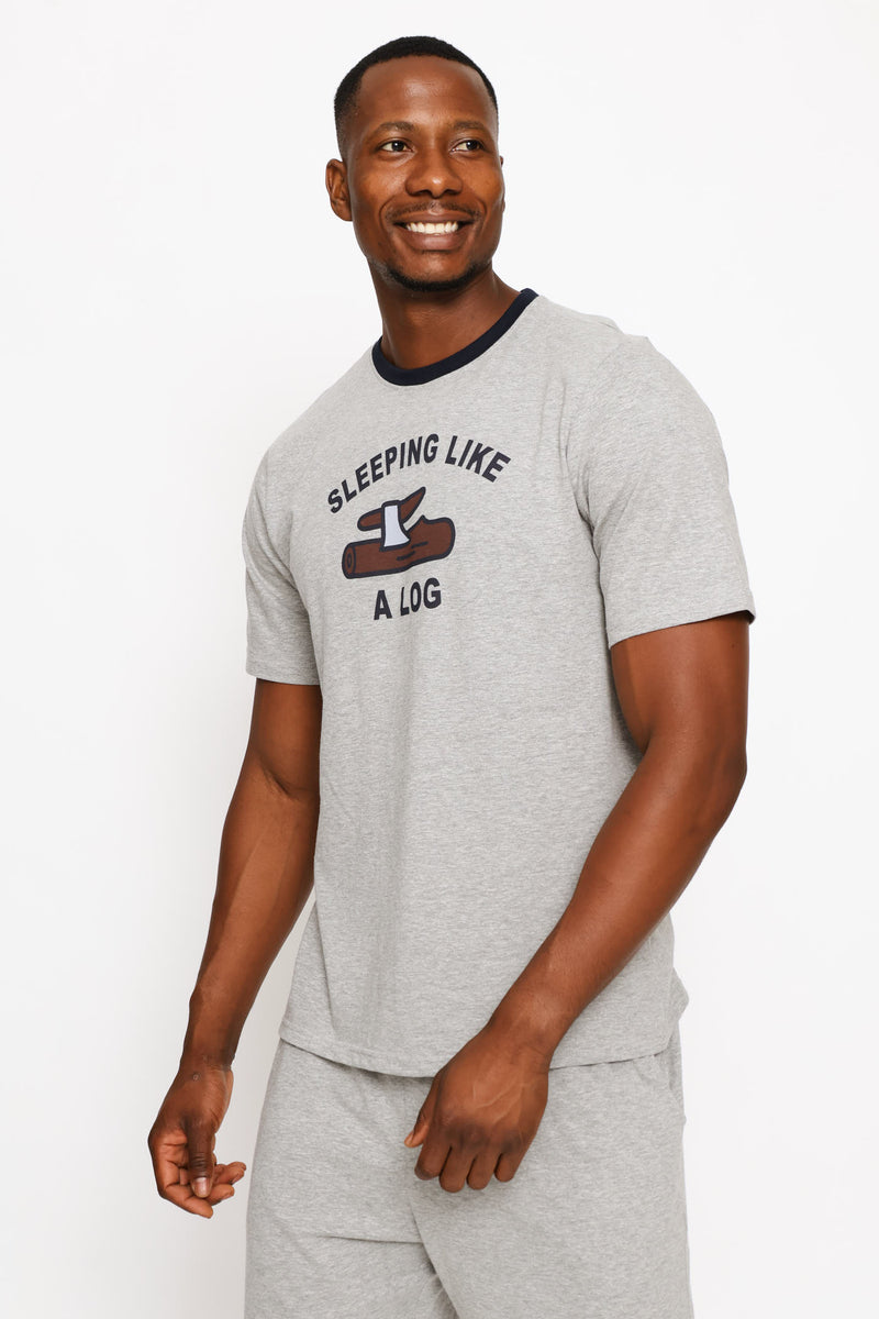 Sleeping Like A Log Slogan Tee - Grey Melange