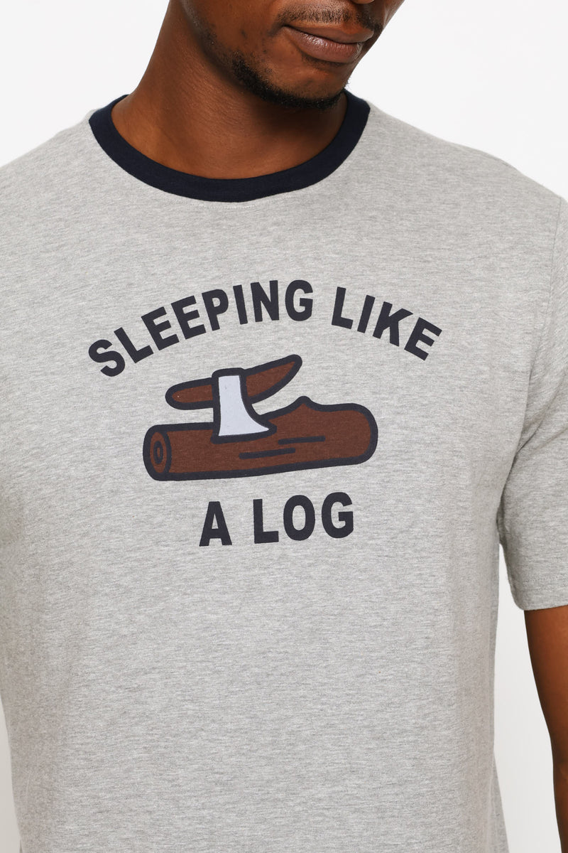 Sleeping Like A Log Slogan Tee - Grey Melange
