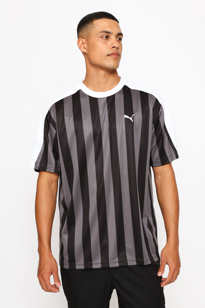 Essential T7 Relaxed Striped Football Jersey - Black