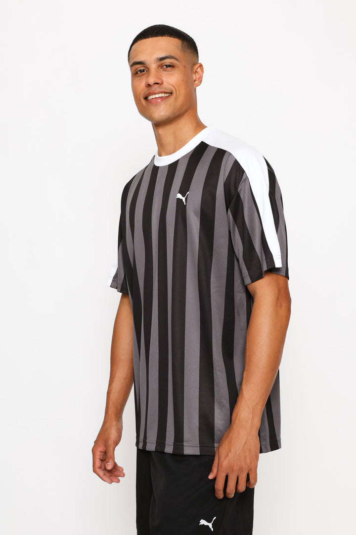 Essential T7 Relaxed Striped Football Jersey - Black