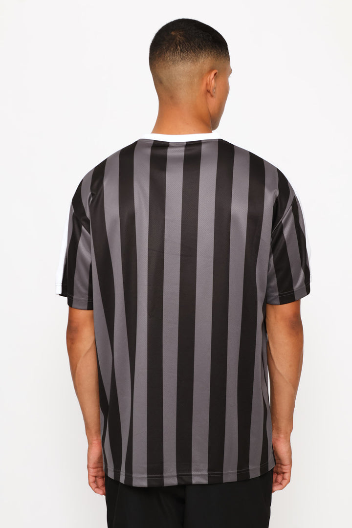 Essential T7 Relaxed Striped Football Jersey - Black