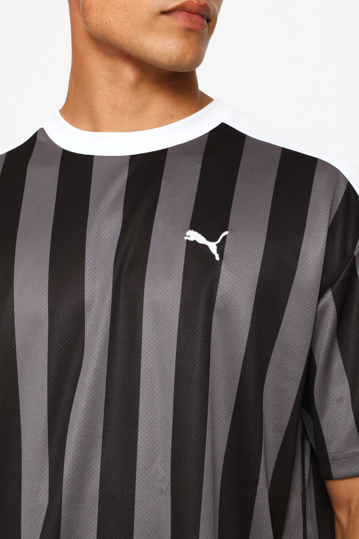 Essential T7 Relaxed Striped Football Jersey - Black