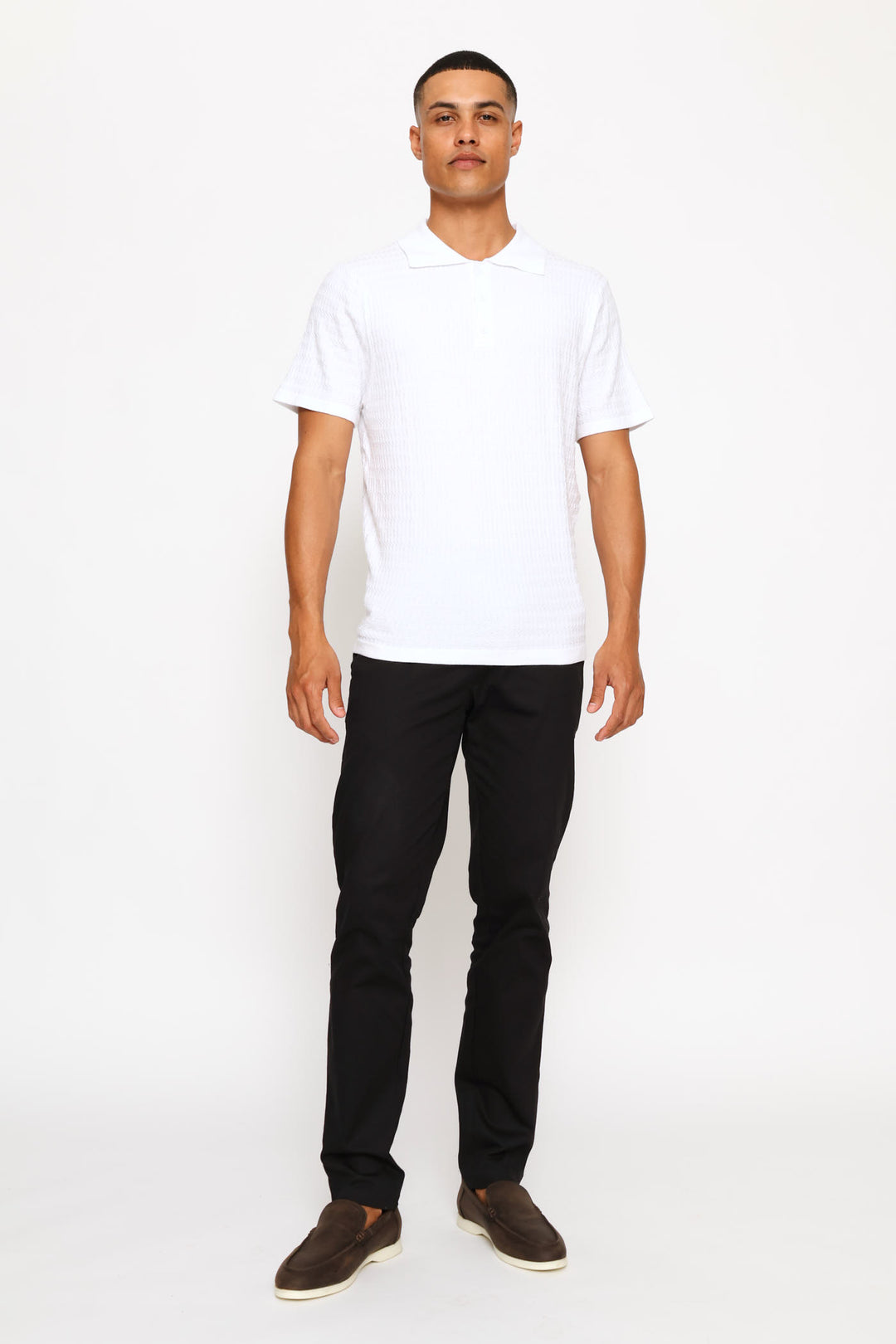 Tonal Textured Quarter Zip - White