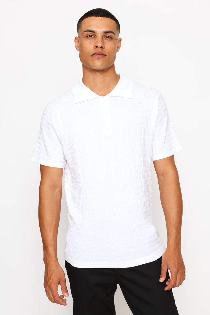 Tonal Textured Quarter Zip - White