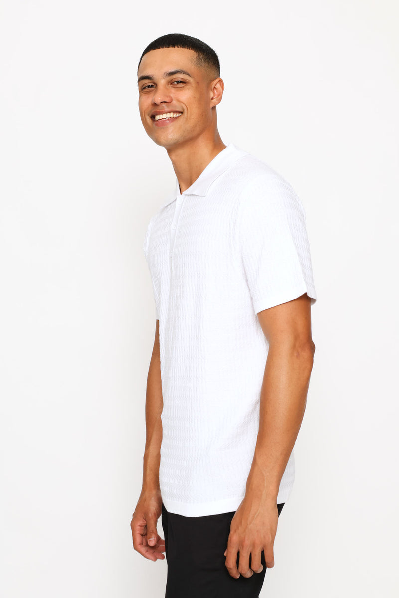 Tonal Textured Quarter Zip - White