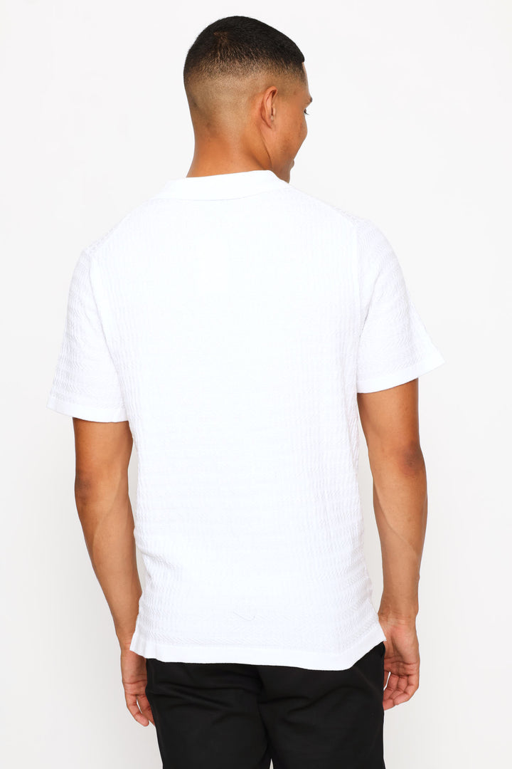 Tonal Textured Quarter Zip - White
