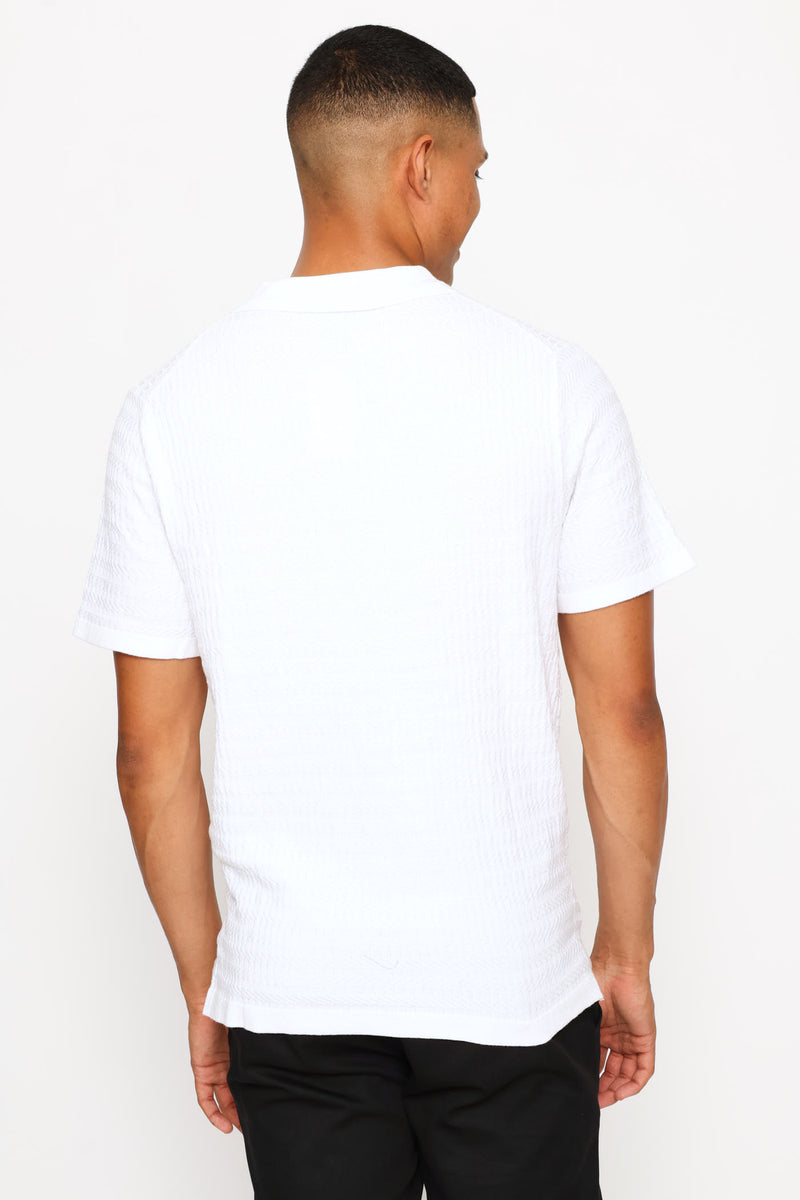 Tonal Textured Quarter Zip - White