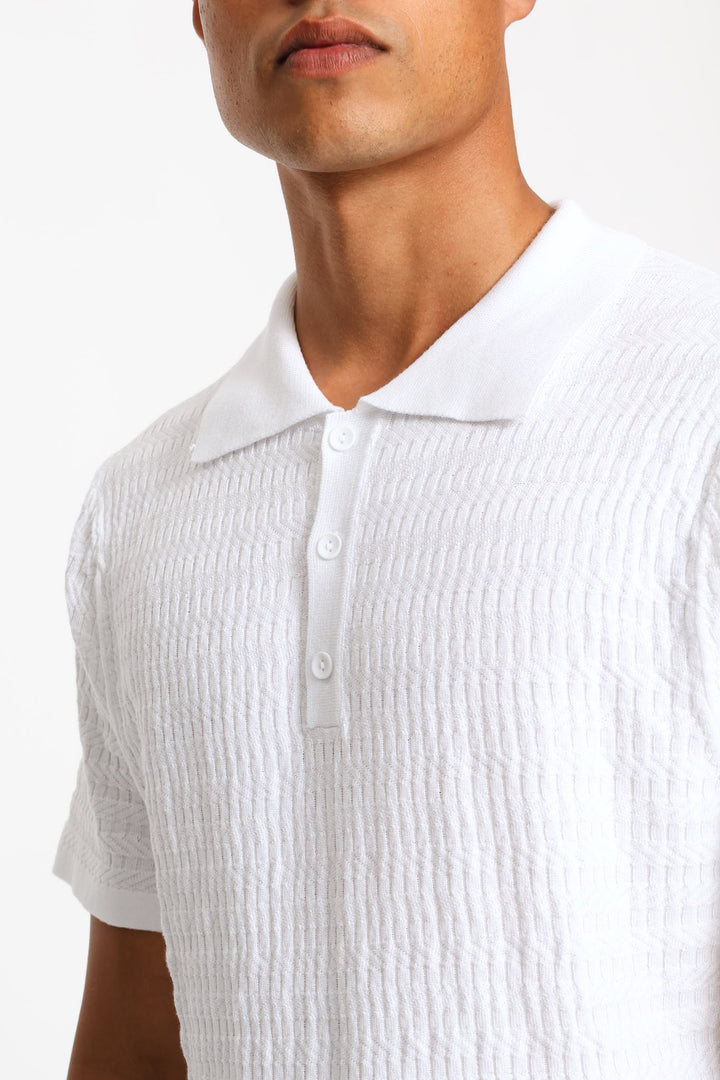 Tonal Textured Quarter Zip - White
