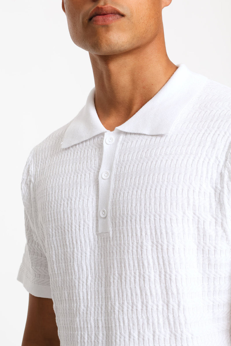 Tonal Textured Quarter Zip - White