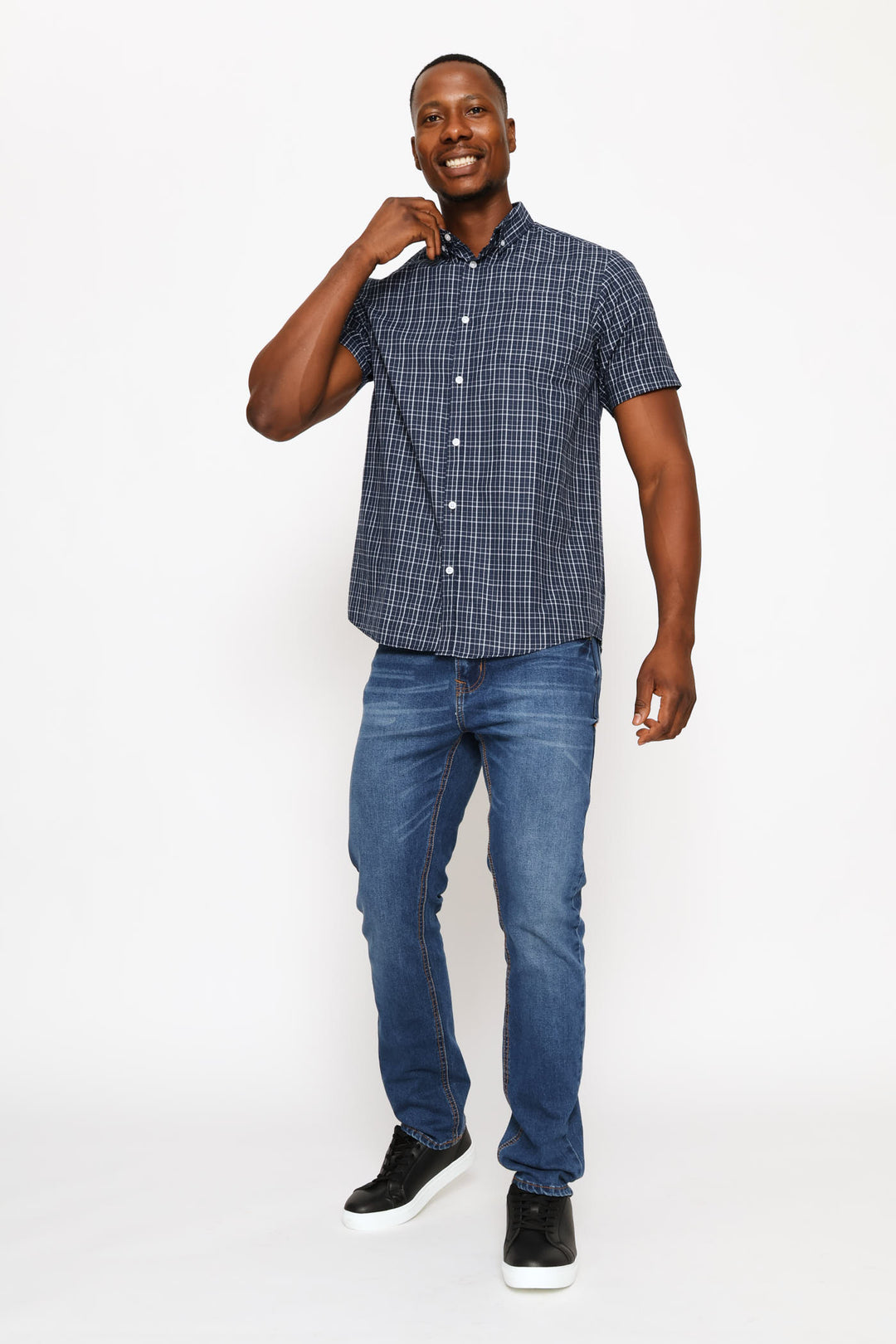 Short Sleeve Check Shirt - Navy/White