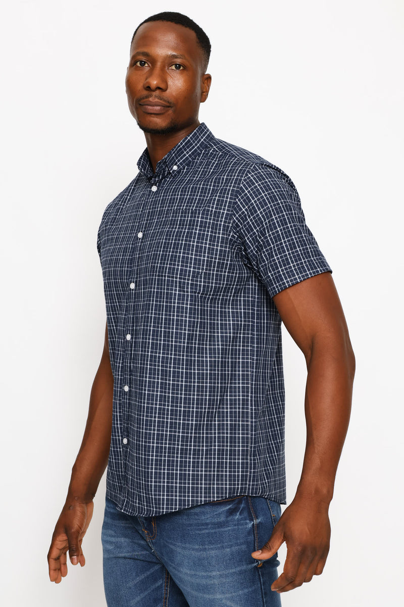 Short Sleeve Check Shirt - Navy/White