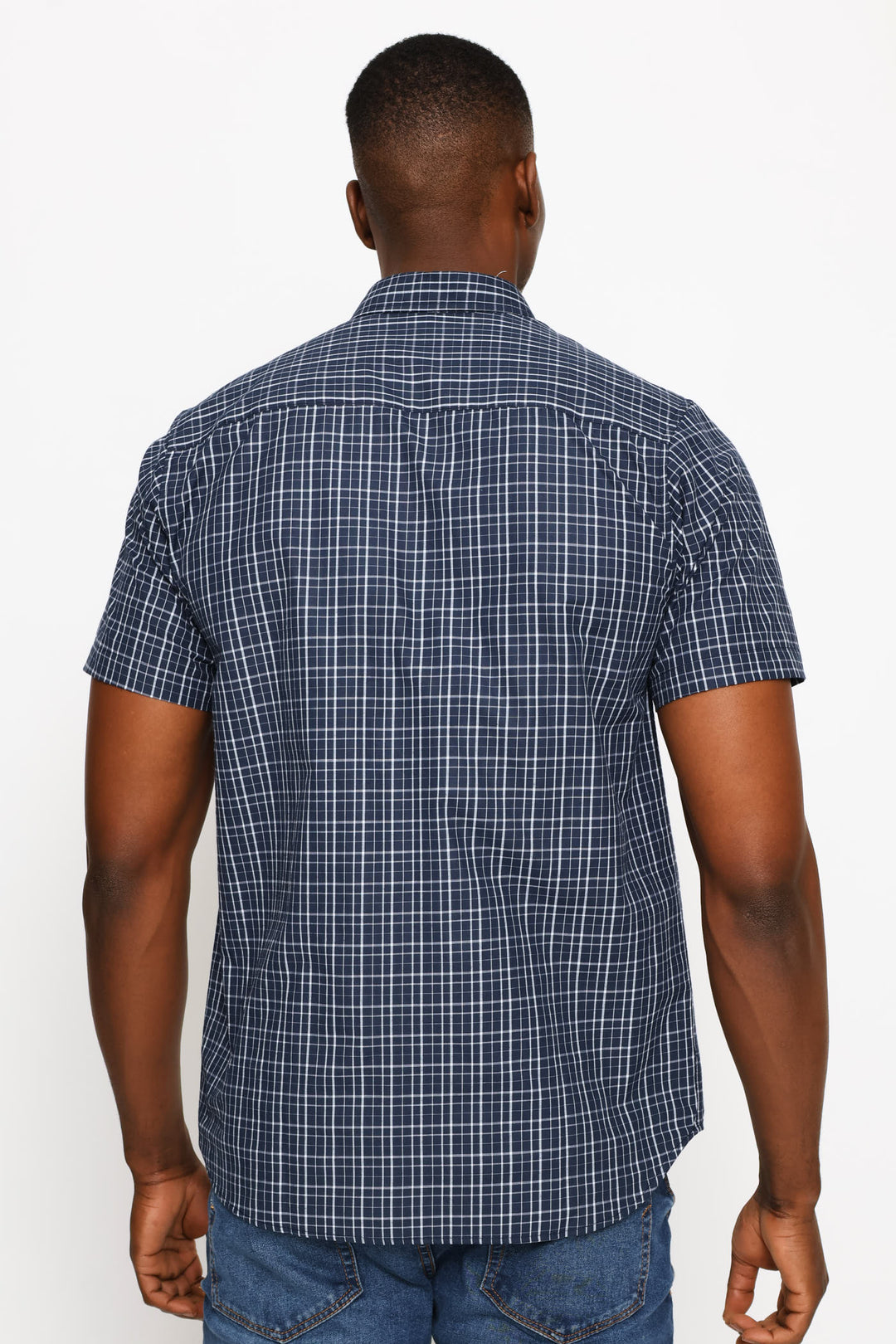 Short Sleeve Check Shirt - Navy/White